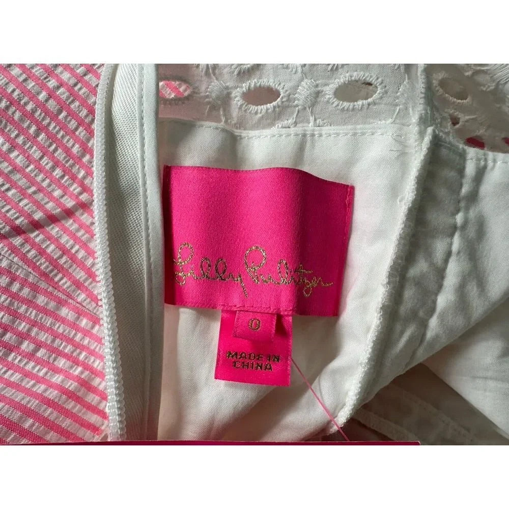 Lilly Pulitzer Maya Shift Dress White & Pink‎ Seersucker Size 0 NEW - Picture 8 of 12